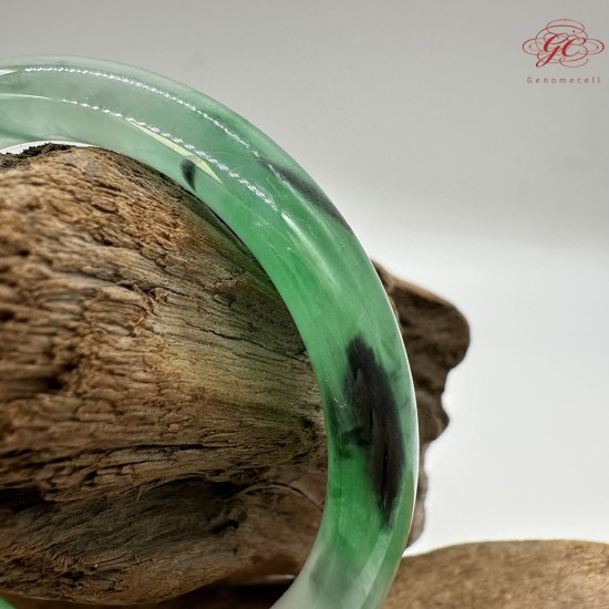 【肌容雪】天然緬甸A貨冰正揚綠飄花翡翠平安鐲 編號563(鐲圍50.0mm#16號)