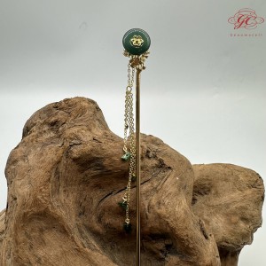 【肌容雪】天然緬甸A貨翡翠綠玉圓牌梅花流蘇髮簪 編號566