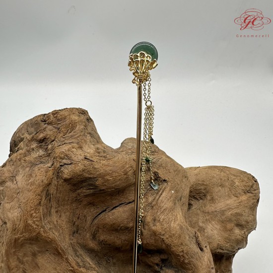 【肌容雪】天然緬甸A貨翡翠綠玉圓牌梅花流蘇髮簪 編號566