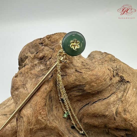 【肌容雪】天然緬甸A貨翡翠綠玉圓牌梅花流蘇髮簪 編號566