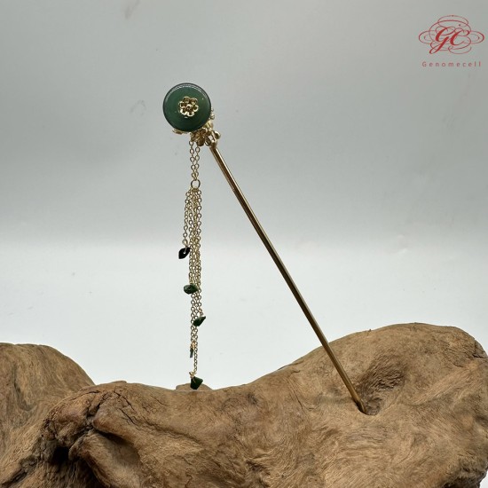 【肌容雪】天然緬甸A貨翡翠綠玉圓牌梅花流蘇髮簪 編號566