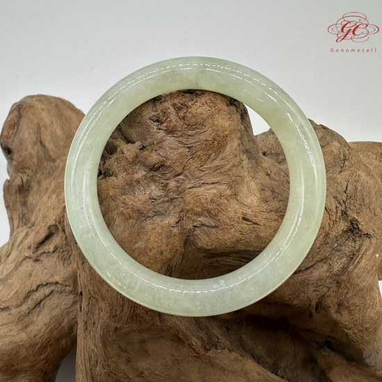 【肌容雪】天然緬甸A貨淡綠翡翠圓條手鐲 編號606(鐲圍54.0mm#17號)