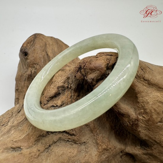 【肌容雪】天然緬甸A貨淡綠翡翠圓條手鐲 編號606(鐲圍54.0mm#17號)