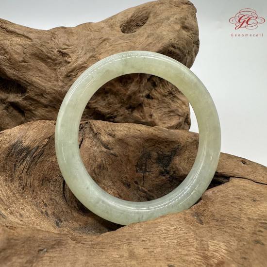 【肌容雪】天然緬甸A貨淡綠翡翠圓條手鐲 編號606(鐲圍54.0mm#17號)