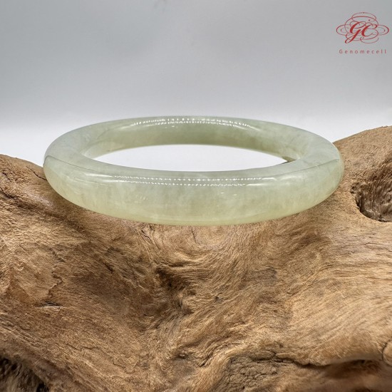 【肌容雪】天然緬甸A貨淡綠翡翠圓條手鐲 編號606(鐲圍54.0mm#17號)