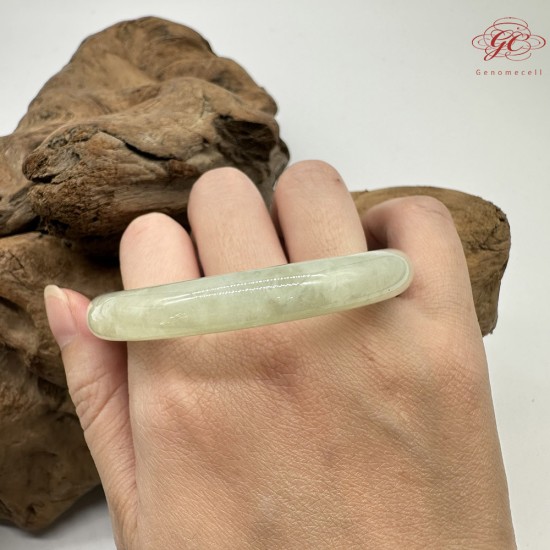 【肌容雪】天然緬甸A貨淡綠翡翠圓條手鐲 編號606(鐲圍54.0mm#17號)