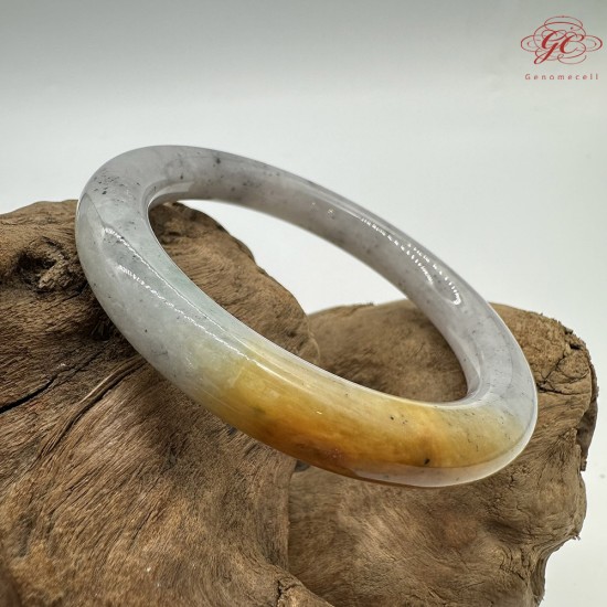 【肌容雪】天然緬甸A貨雞油黃烏雞翡翠圓條手鐲 編號614(鐲圍56.7mm#18號)