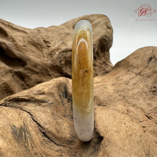 【肌容雪】天然緬甸A貨雞油黃烏雞翡翠圓條手鐲 編號614(鐲圍56.7mm#18號)