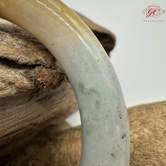 【肌容雪】天然緬甸A貨雞油黃烏雞翡翠圓條手鐲 編號614(鐲圍56.7mm#18號)