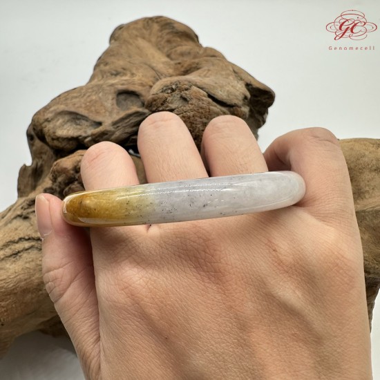 【肌容雪】天然緬甸A貨雞油黃烏雞翡翠圓條手鐲 編號614(鐲圍56.7mm#18號)