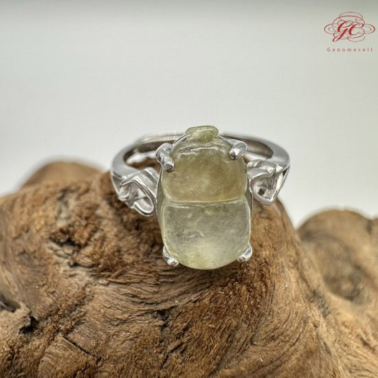 【肌容雪】天然緬甸A貨冰糖雪梨翡翠胡蘆鑲崁可調節戒指 編號648(戒圍16.1mm#10號)