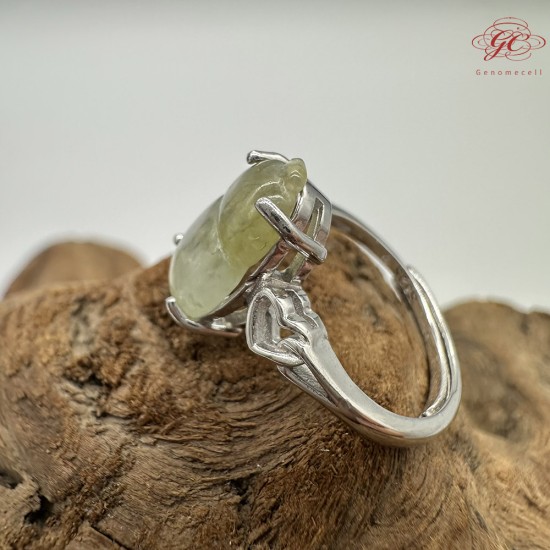 【肌容雪】天然緬甸A貨冰糖雪梨翡翠胡蘆鑲崁可調節戒指 編號648(戒圍16.1mm#10號)