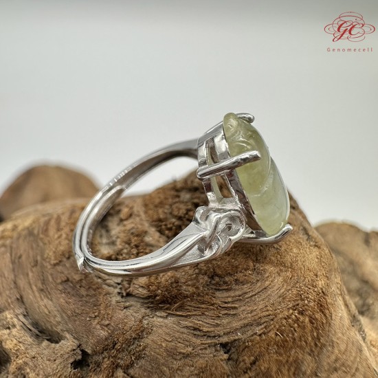 【肌容雪】天然緬甸A貨冰糖雪梨翡翠胡蘆鑲崁可調節戒指 編號648(戒圍16.1mm#10號)