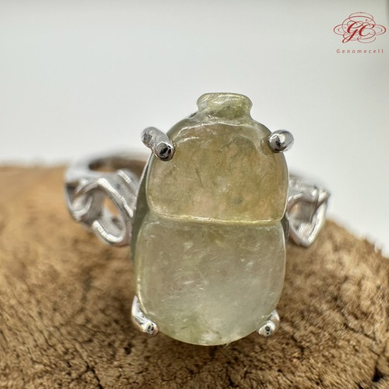 【肌容雪】天然緬甸A貨冰糖雪梨翡翠胡蘆鑲崁可調節戒指 編號648(戒圍16.1mm#10號)