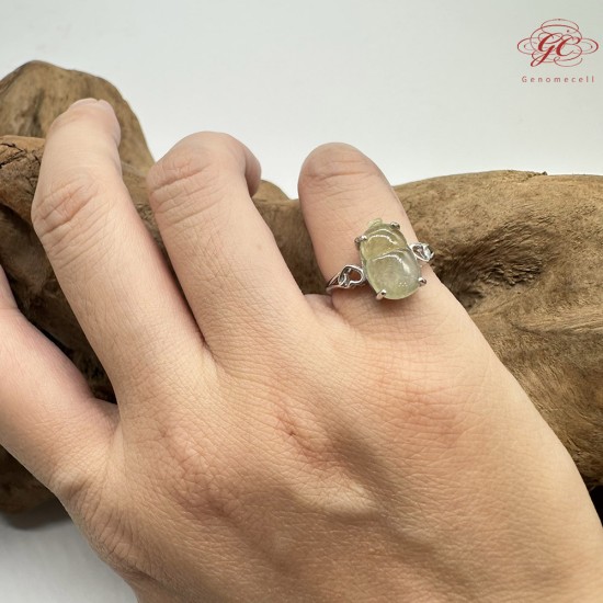 【肌容雪】天然緬甸A貨冰糖雪梨翡翠胡蘆鑲崁可調節戒指 編號648(戒圍16.1mm#10號)