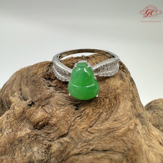 【肌容雪】天然緬甸A貨18K金正揚綠翡翠葫蘆造型戒指 編號771(戒圍17.6mm#12號)