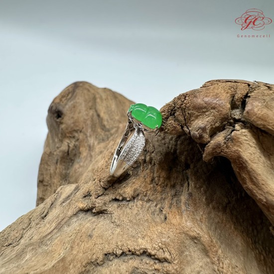 【肌容雪】天然緬甸A貨18K金正揚綠翡翠葫蘆造型戒指 編號771(戒圍17.6mm#12號)