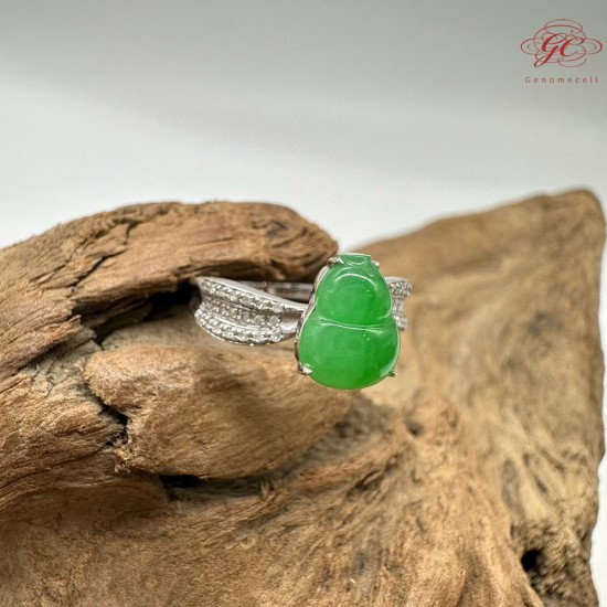 【肌容雪】天然緬甸A貨18K金正揚綠翡翠葫蘆造型戒指 編號771(戒圍17.6mm#12號)