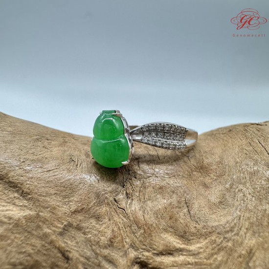 【肌容雪】天然緬甸A貨18K金正揚綠翡翠葫蘆造型戒指 編號771(戒圍17.6mm#12號)