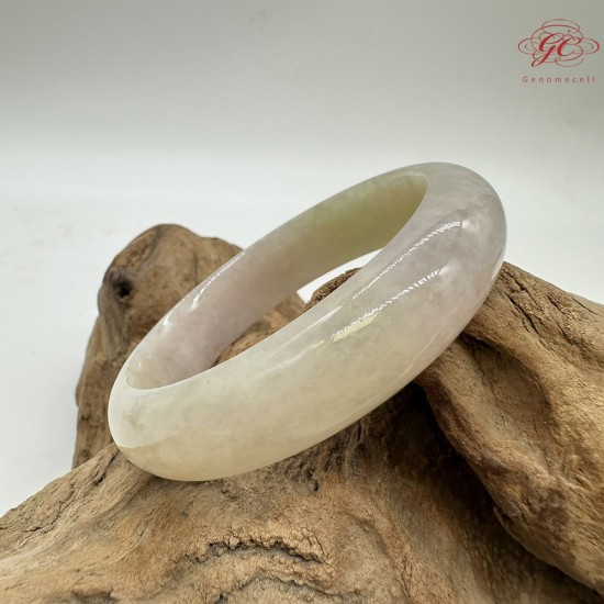 【肌容雪】緬甸天然A貨翡翠春彩奶油粉紫平安鐲 編號776(鐲圍56.7mm#18號)