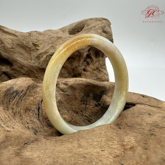 【肌容雪】天然緬甸A貨翡翠冰雞油黃貴妃鐲 編號780(鐲圍57mm#18號)