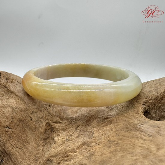 【肌容雪】天然緬甸A貨翡翠冰雞油黃貴妃鐲 編號780(鐲圍57mm#18號)