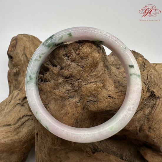 【肌容雪】天然緬甸A貨翡翠粉底綠飄花圓條手鐲 編號831(鐲圍57.3mm#18號)