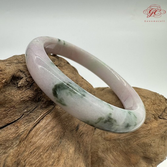 【肌容雪】天然緬甸A貨翡翠粉底綠飄花圓條手鐲 編號831(鐲圍57.3mm#18號)