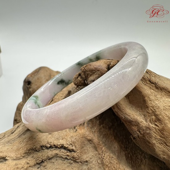 【肌容雪】天然緬甸A貨翡翠粉底綠飄花圓條手鐲 編號831(鐲圍57.3mm#18號)
