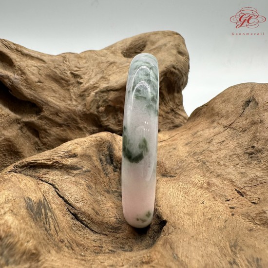 【肌容雪】天然緬甸A貨翡翠粉底綠飄花圓條手鐲 編號831(鐲圍57.3mm#18號)