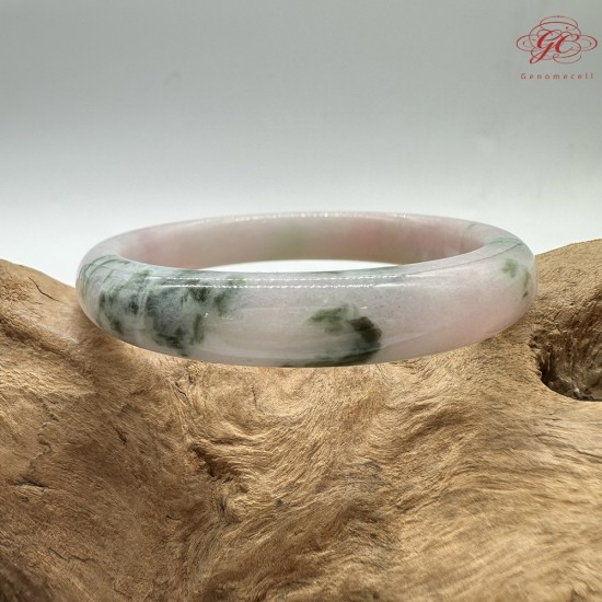 【肌容雪】天然緬甸A貨翡翠粉底綠飄花圓條手鐲 編號831(鐲圍57.3mm#18號)