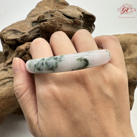 【肌容雪】天然緬甸A貨翡翠粉底綠飄花圓條手鐲 編號831(鐲圍57.3mm#18號)