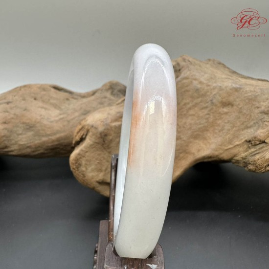 【肌容雪】天然緬甸A貨冰糯紅斑飄花翡翠圓條手鐲 編號919(鐲圍57.5mm#18號)