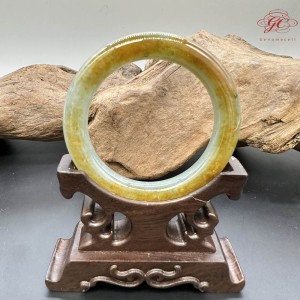 【肌容雪】天然緬甸A貨淡綠黃褐翡翠圓條手鐲 編號920(鐲圍55.1mm#17.5號)