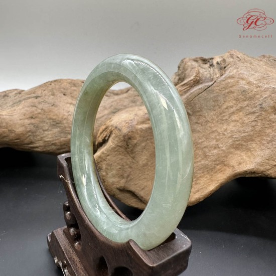 【肌容雪】天然緬甸A貨淡綠黃褐翡翠圓條手鐲 編號920(鐲圍55.1mm#17.5號)