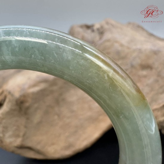 【肌容雪】天然緬甸A貨淡綠黃褐翡翠圓條手鐲 編號920(鐲圍55.1mm#17.5號)