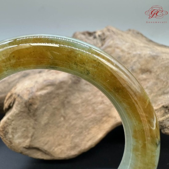 【肌容雪】天然緬甸A貨淡綠黃褐翡翠圓條手鐲 編號920(鐲圍55.1mm#17.5號)