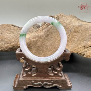 【肌容雪】天然緬甸A貨淡紫翠綠斑翡翠圓條手鐲 編號921(鐲圍55.6mm#17.5號)