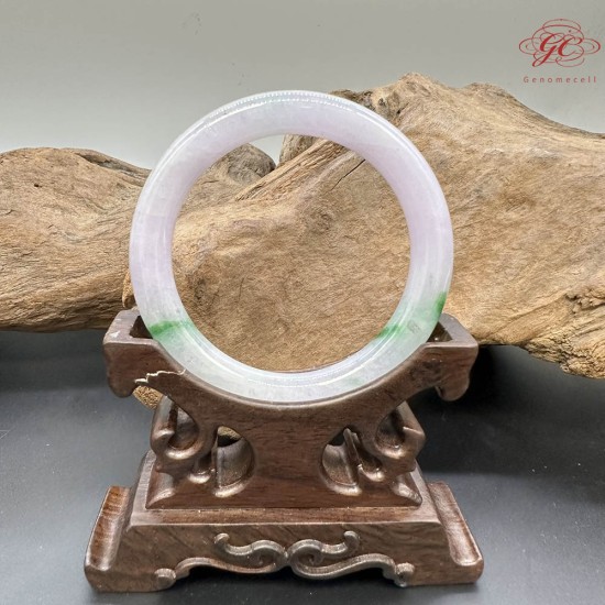 【肌容雪】天然緬甸A貨淡紫翠綠斑翡翠圓條手鐲 編號921(鐲圍55.6mm#17.5號)