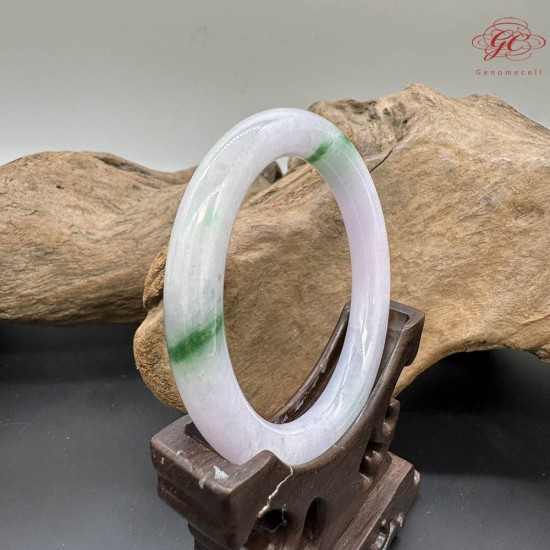 【肌容雪】天然緬甸A貨淡紫翠綠斑翡翠圓條手鐲 編號921(鐲圍55.6mm#17.5號)