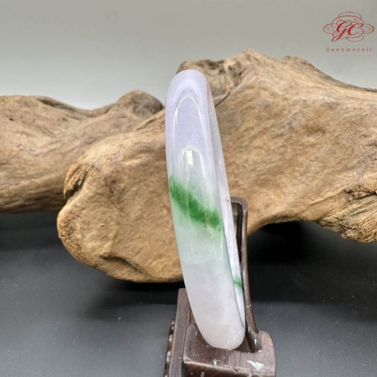 【肌容雪】天然緬甸A貨淡紫翠綠斑翡翠圓條手鐲 編號921(鐲圍55.6mm#17.5號)