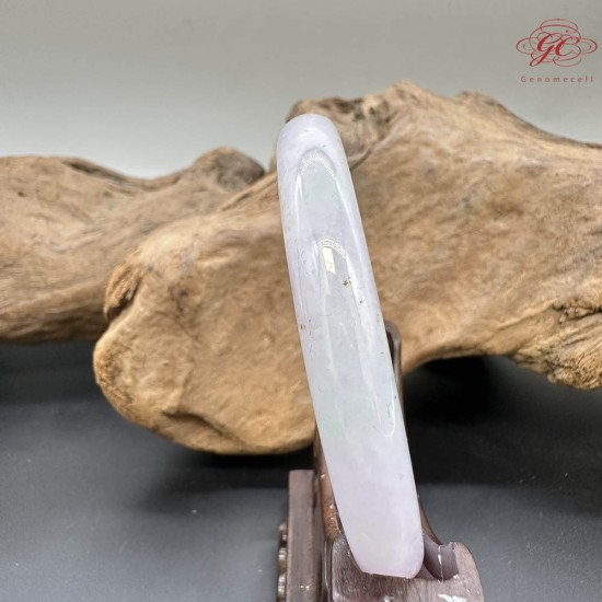 【肌容雪】天然緬甸A貨淡紫翠綠斑翡翠圓條手鐲 編號921(鐲圍55.6mm#17.5號)