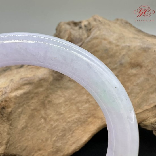 【肌容雪】天然緬甸A貨淡紫翠綠斑翡翠圓條手鐲 編號921(鐲圍55.6mm#17.5號)