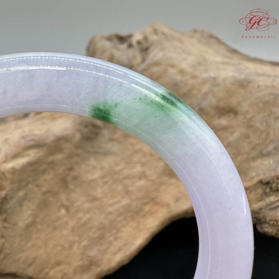 【肌容雪】天然緬甸A貨淡紫翠綠斑翡翠圓條手鐲 編號921(鐲圍55.6mm#17.5號)