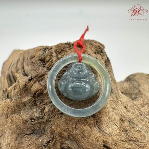 【肌容雪】天然緬甸A貨冰藍翡翠彌勒佛吊飾 編號923