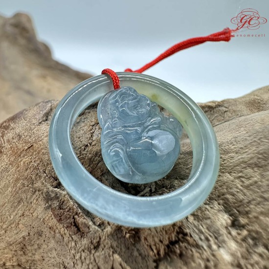 【肌容雪】天然緬甸A貨冰藍翡翠彌勒佛吊飾 編號923