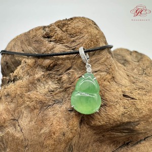 【肌容雪】天然緬甸A貨18K甜揚綠翡翠葫蘆造型吊墜繩 編號930