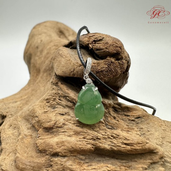 【肌容雪】天然緬甸A貨18K甜揚綠翡翠葫蘆造型吊墜繩 編號930