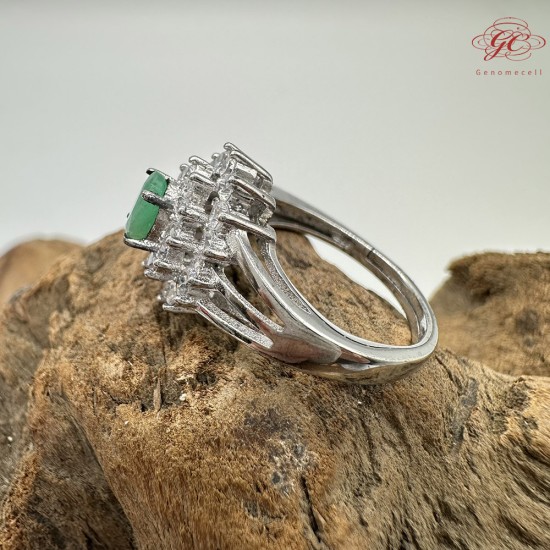 【肌容雪】天然緬甸A貨翡翠蛋面鑲鑽戒指 編號979(戒圍17.7mm#12號)