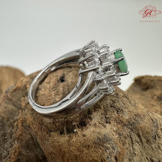 【肌容雪】天然緬甸A貨翡翠蛋面鑲鑽戒指 編號979(戒圍17.7mm#12號)